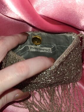 Pierre Mercier Beaded Fringe Clutch in Champagne